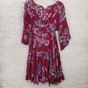 Altar'd State Wine Floral Midi Dress